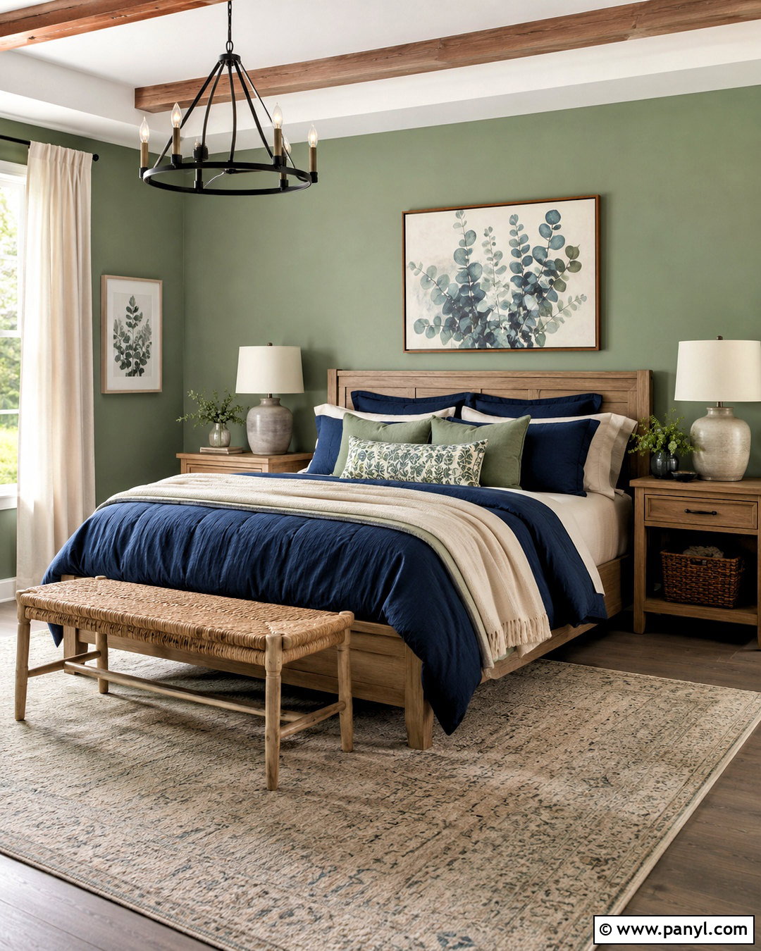 Sage Green Walls With Navy Bedding - 20 blue green bedroom ideas