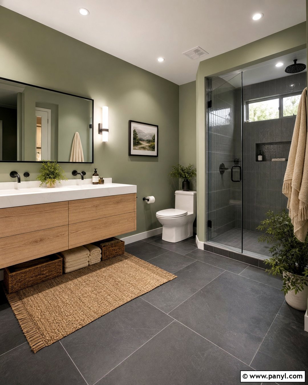 Sage Green Walls With Slate Gray Floor Tiles - 20 Grey Tiles Green Walls