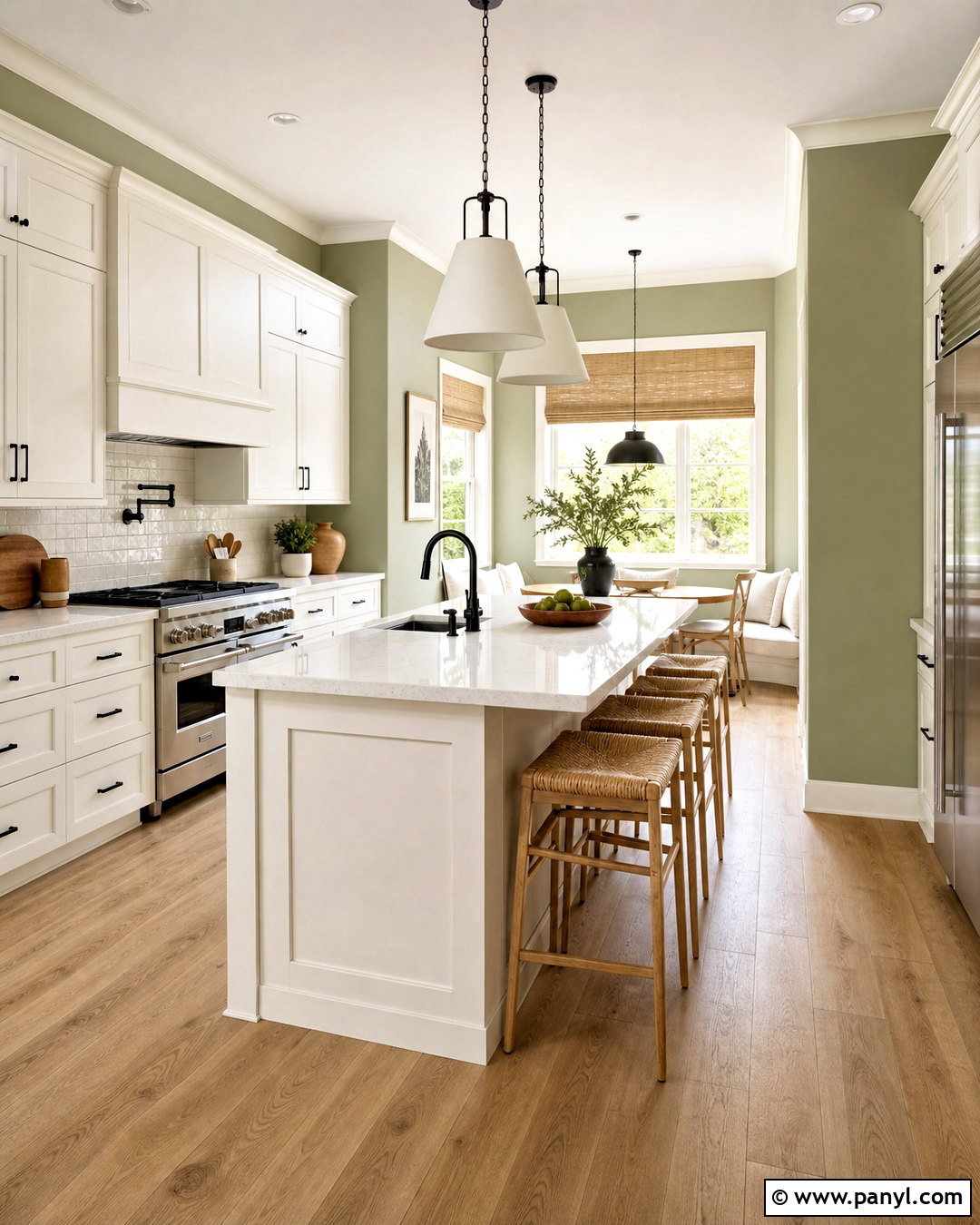 Sage Green Walls With Warm White Trim - 20 wall and trim colors ideas