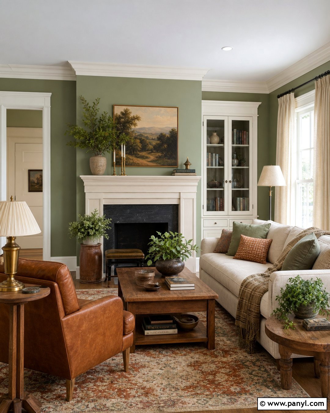 Sage Green Walls With Warm White Trim - 25 Painted Baseboards And Trim Wall Colors