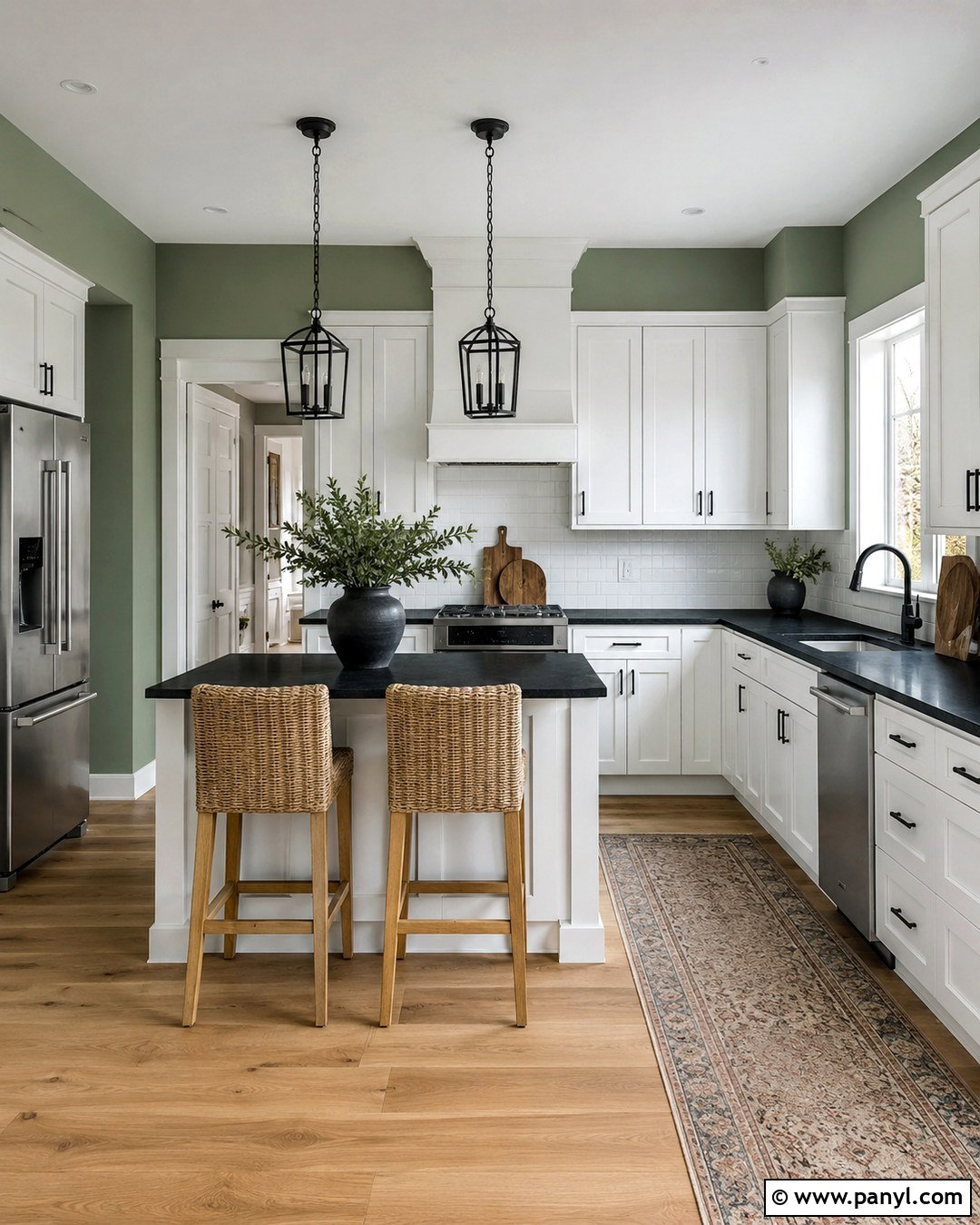 Sage Green Walls With White Shaker Cabinets - 20 Black And White Kitchen With Green Walls