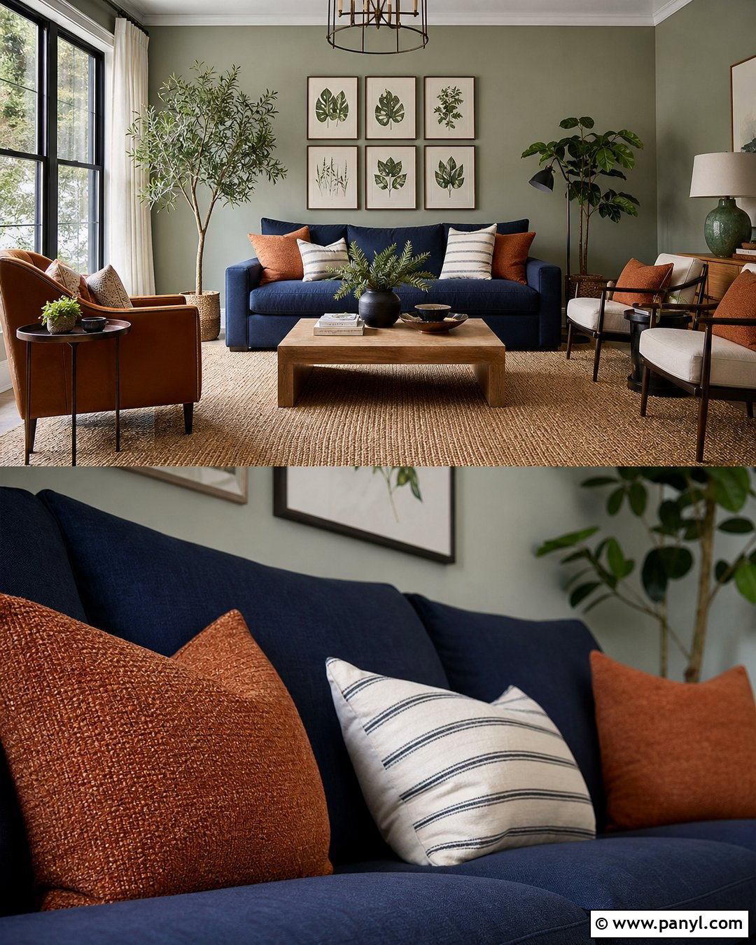 Sage Green Walls With a Blue Couch - 20 Blue Couch Wall Color Ideas