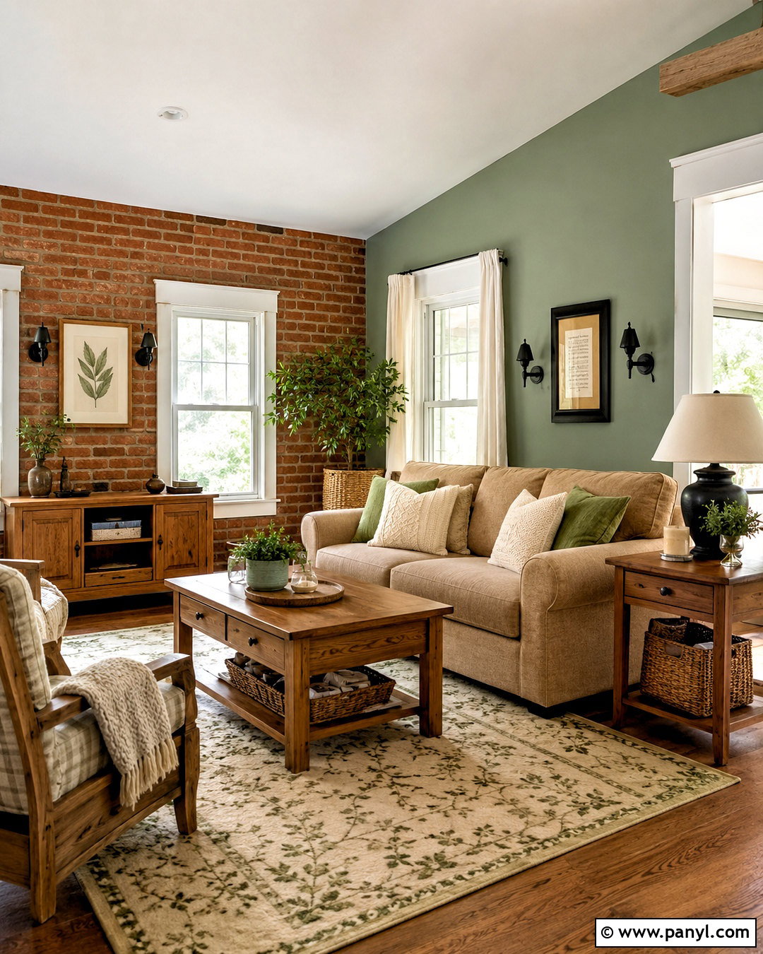 Sage Green With A Red Brick Wall - 20 What Color Goes With Brick Wall Ideas