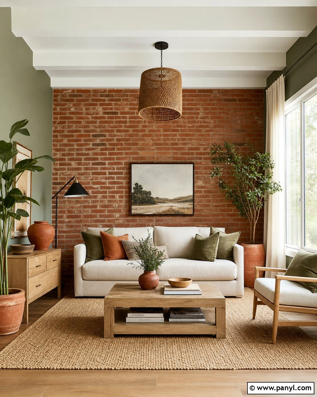 Sage Green With Red Brick Wall - 20 Brick Wall Color Matching Ideas