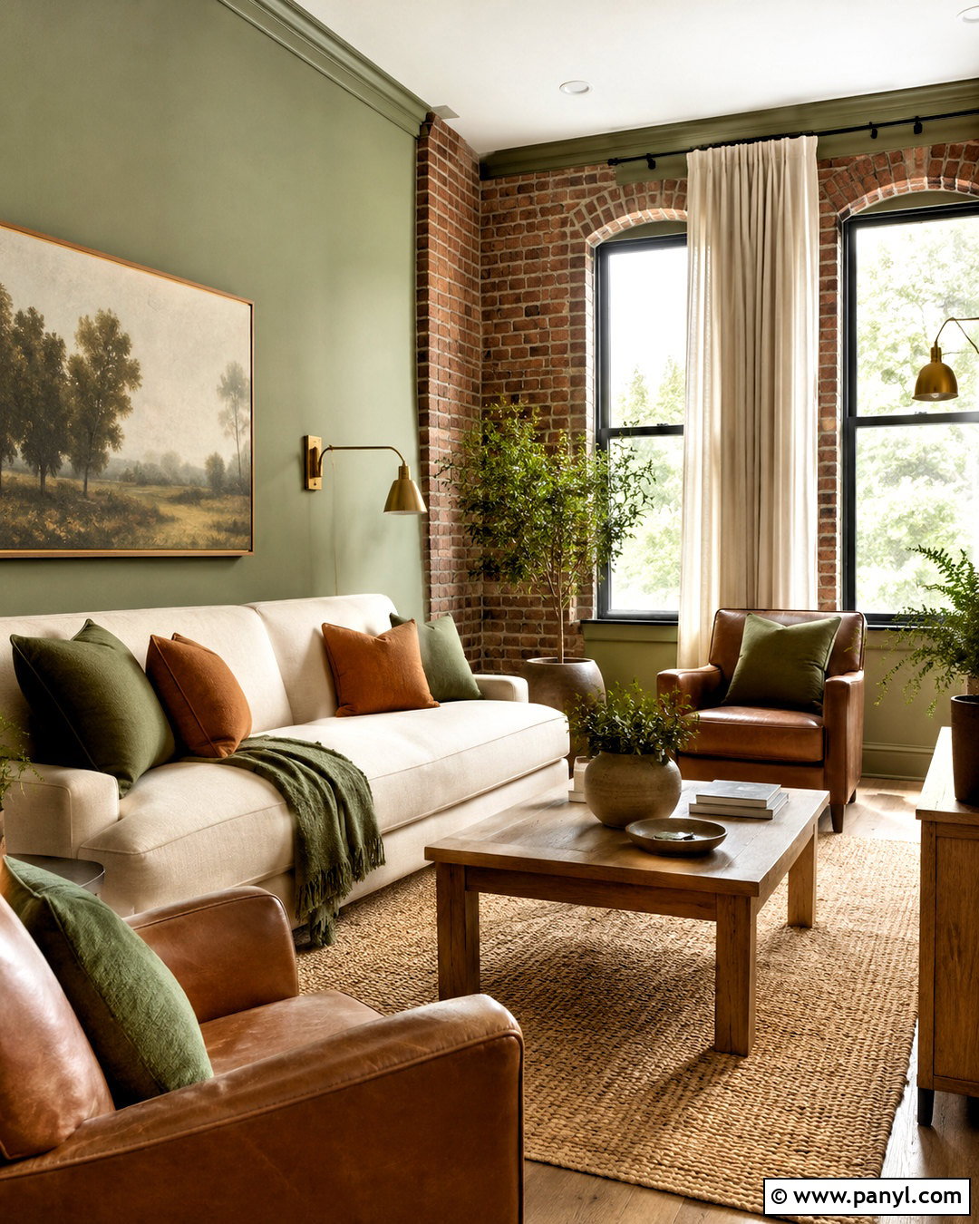 Sage Green With Red Brick - 20 colors that go with brick interior ideas