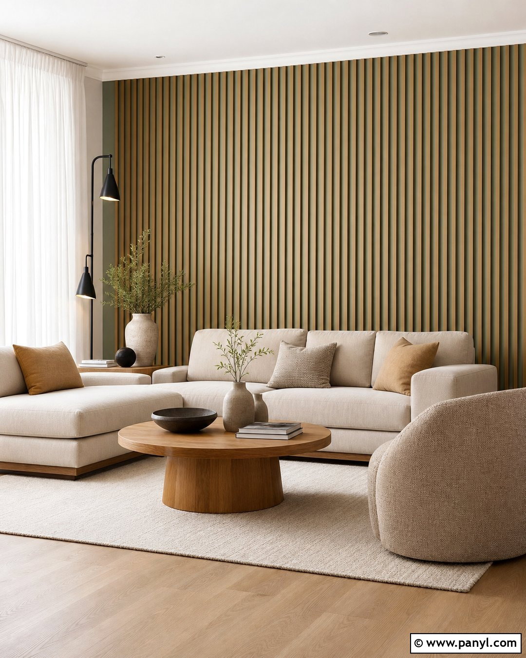 Sage Green Wood Slat Feature Wall - 25 Sage Green Feature Wall Living Room Ideas