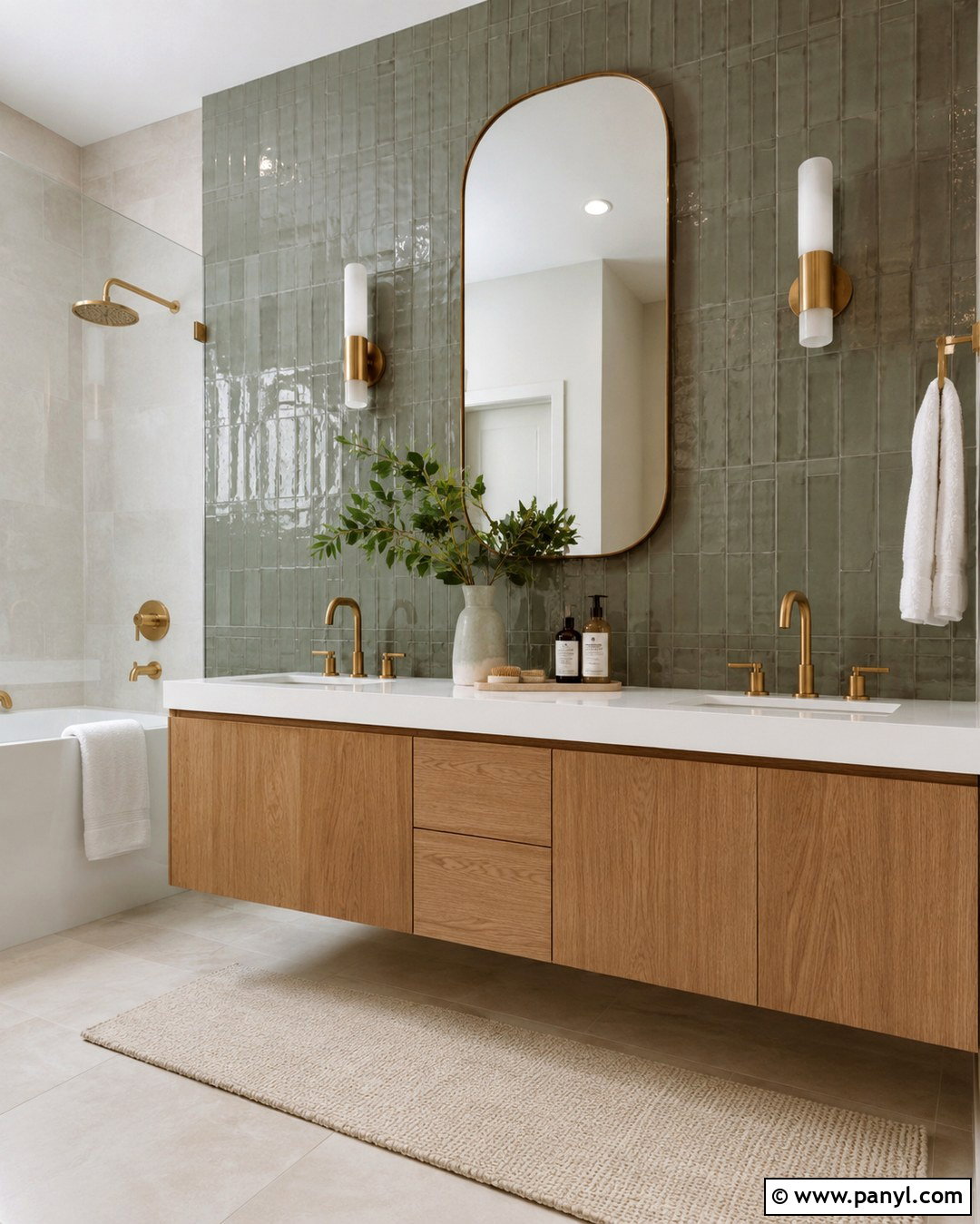Sage Green Zellige Bathroom Wall - 20 Sage Green Statement Wall Ideas