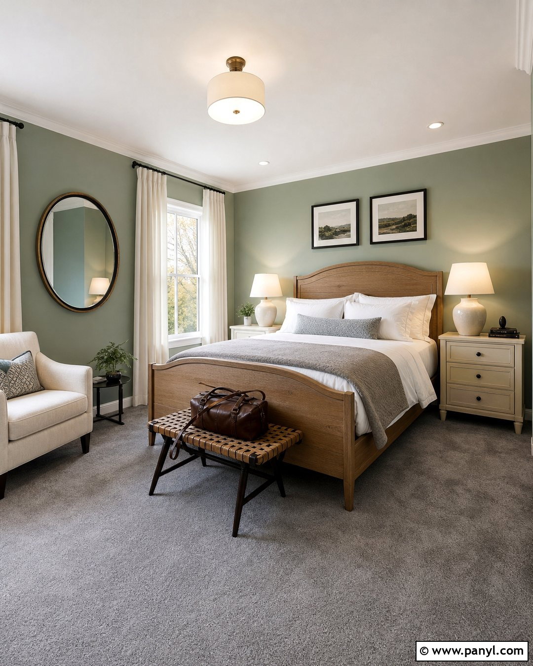 Sage Guest Bedroom With Grey Carpet - 20 Sage Walls Grey Carpet Ideas