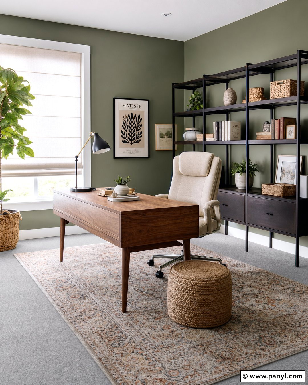 Sage Home Office With Grey Carpet - 20 Sage Walls Grey Carpet Ideas
