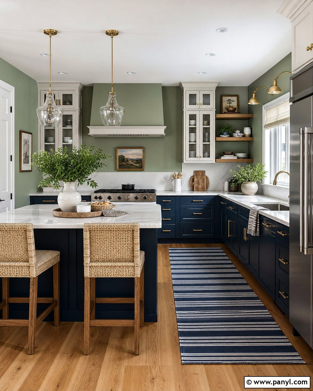 Sage Kitchen Walls With Navy Cabinets - 25 sage wall kitchen ideas