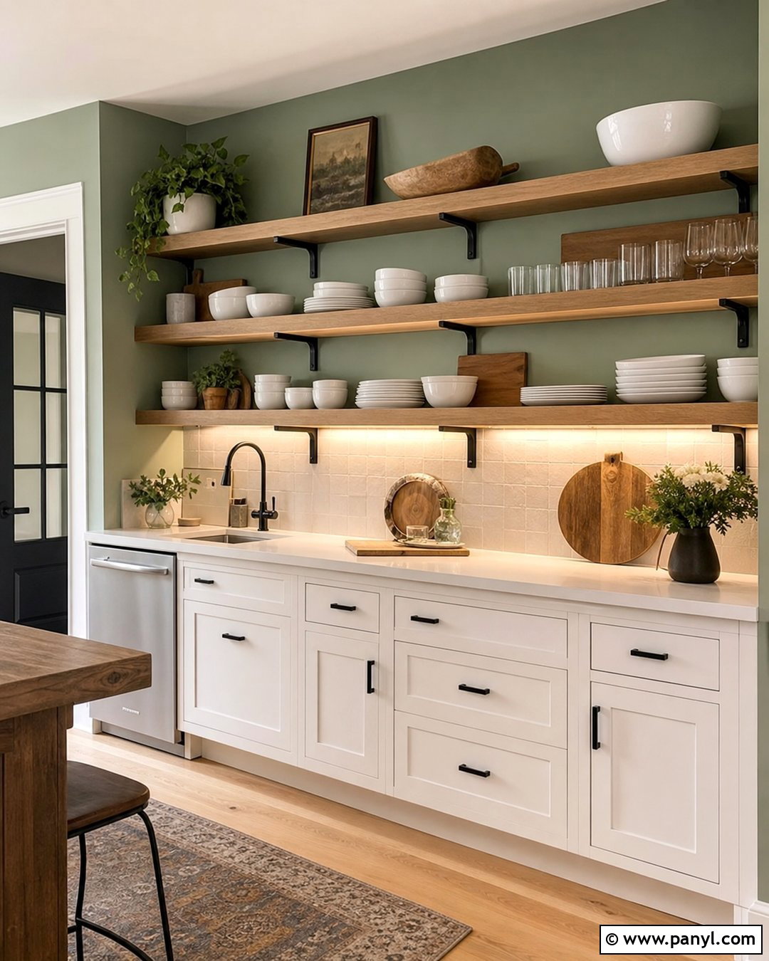 Sage Kitchen Walls With Open Shelves - 25 sage wall kitchen ideas
