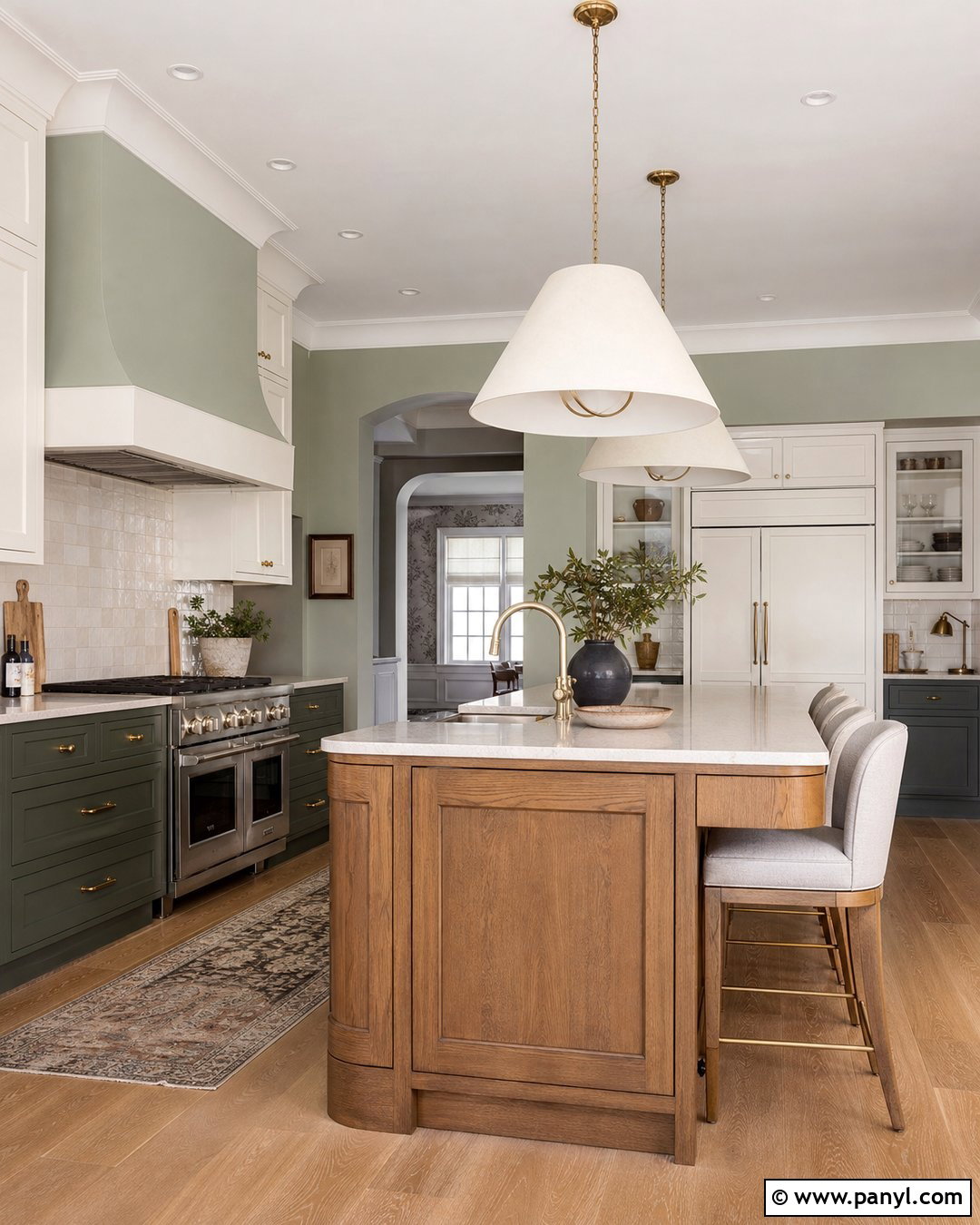 Sage Kitchen Walls With Two-Tone Cabinets - 25 sage wall kitchen ideas