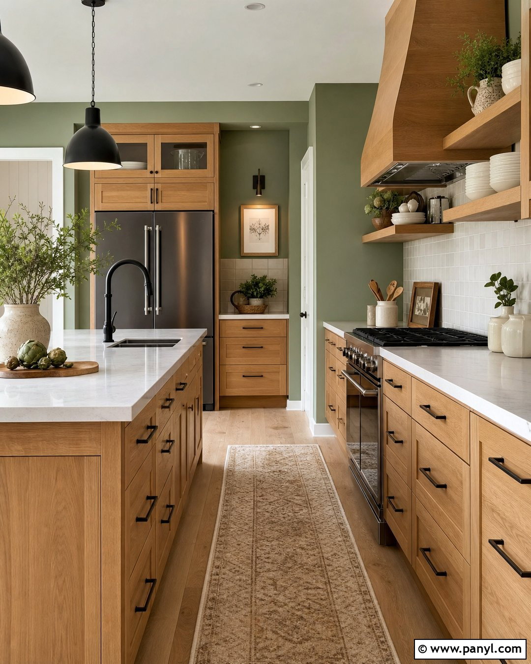 Sage Kitchen Walls With Wood Cabinets - 25 sage wall kitchen ideas