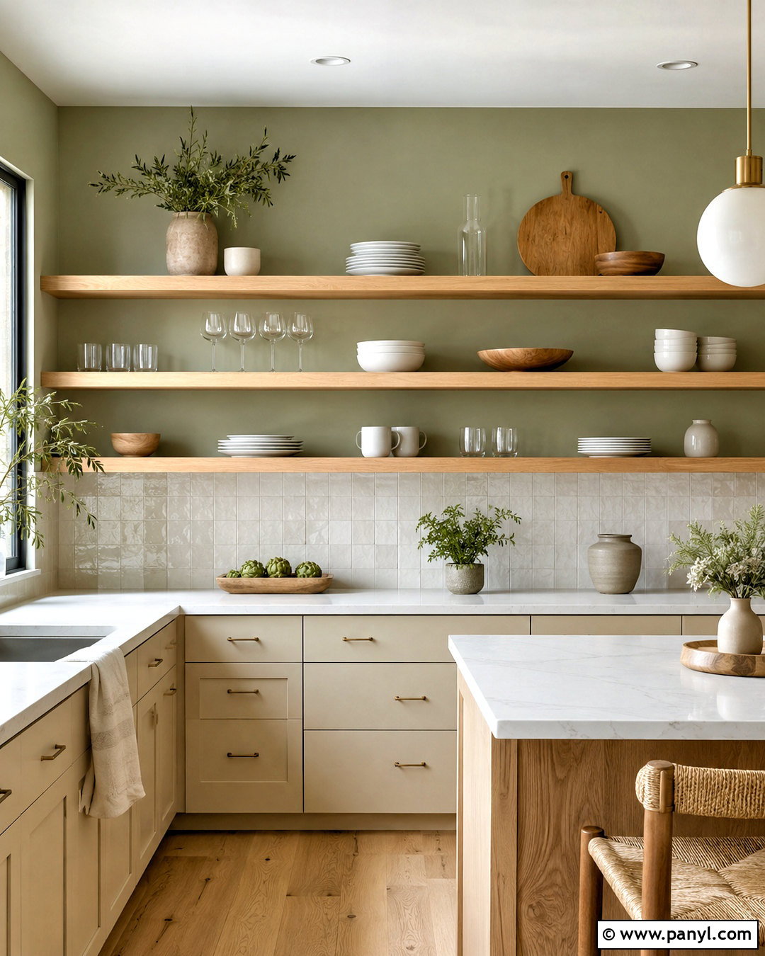 Sage Kitchen Walls With Wood Shelves - 35 sage kitchen walls