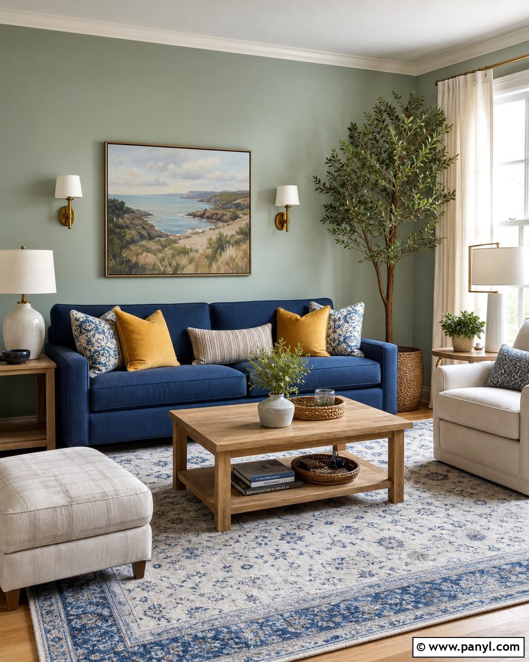 Sage Living Room Walls With Blue Sofa - 25 Sage Living Room Walls