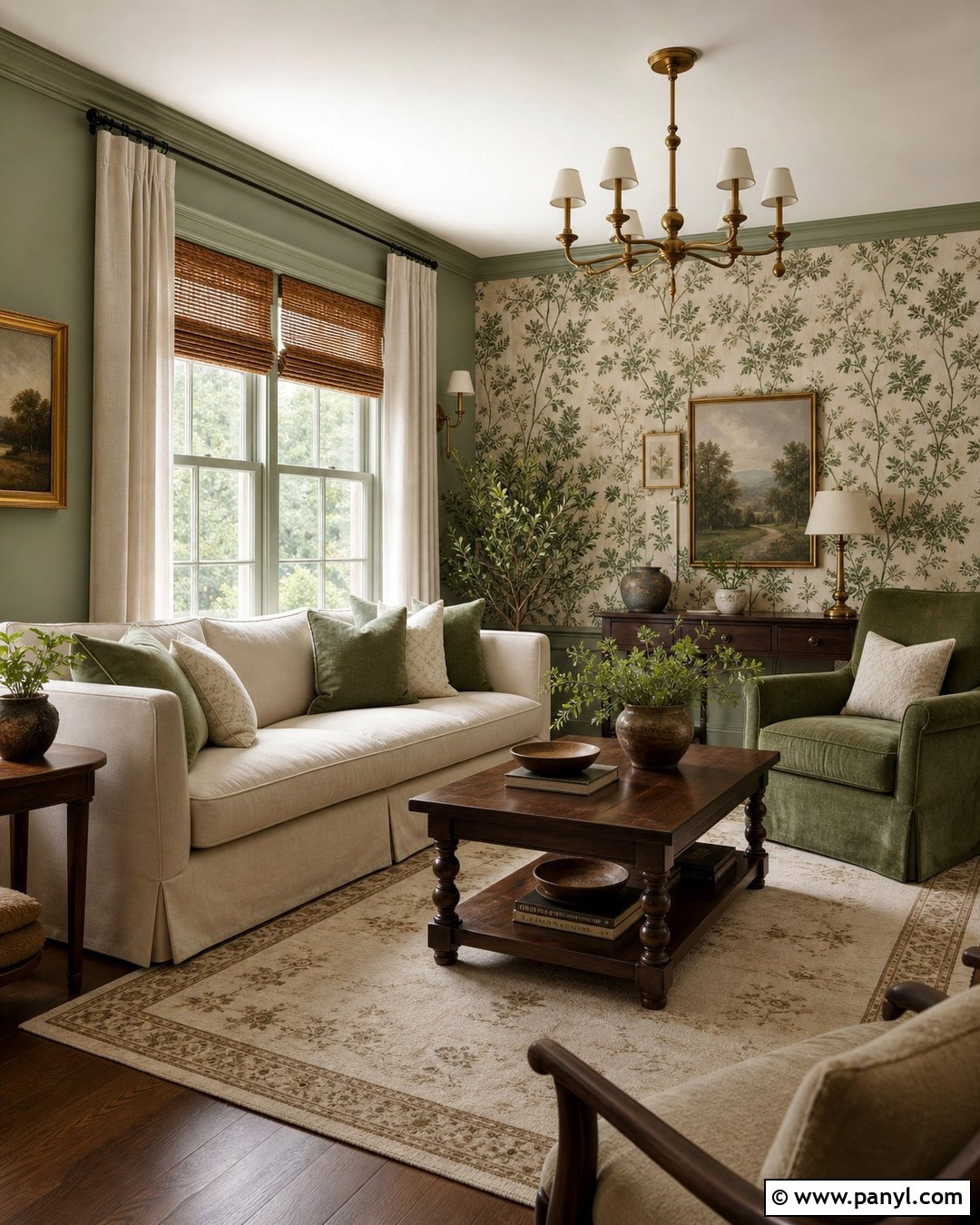 Sage Living Room Walls With Botanical Wallpaper - 25 Sage Living Room Walls
