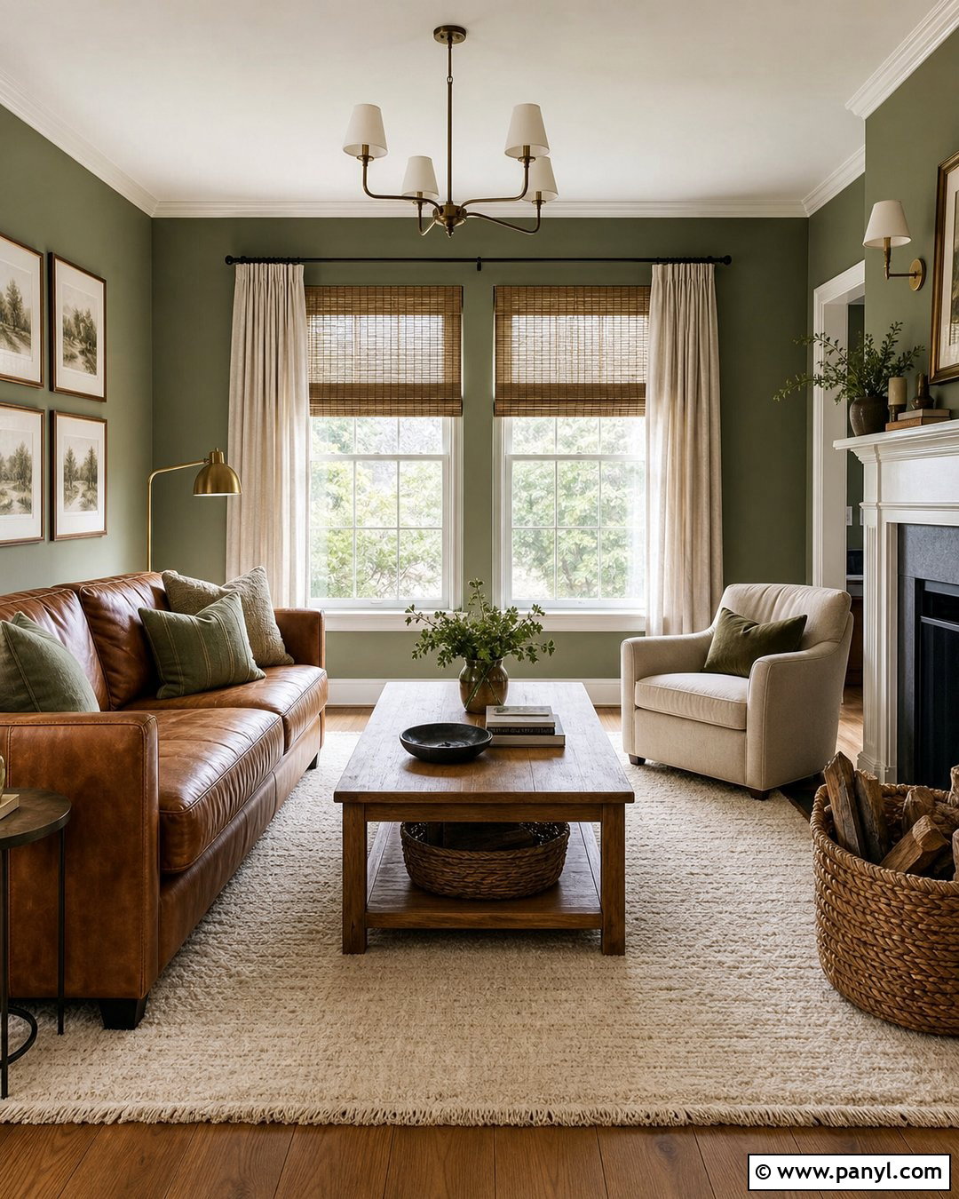 Sage Living Room Walls With Brown Leather Sofa - 25 Sage Living Room Walls