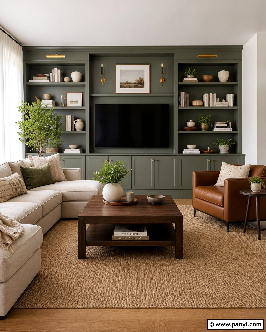 Sage Living Room Walls With Built-In Shelves - 25 Sage Living Room Walls