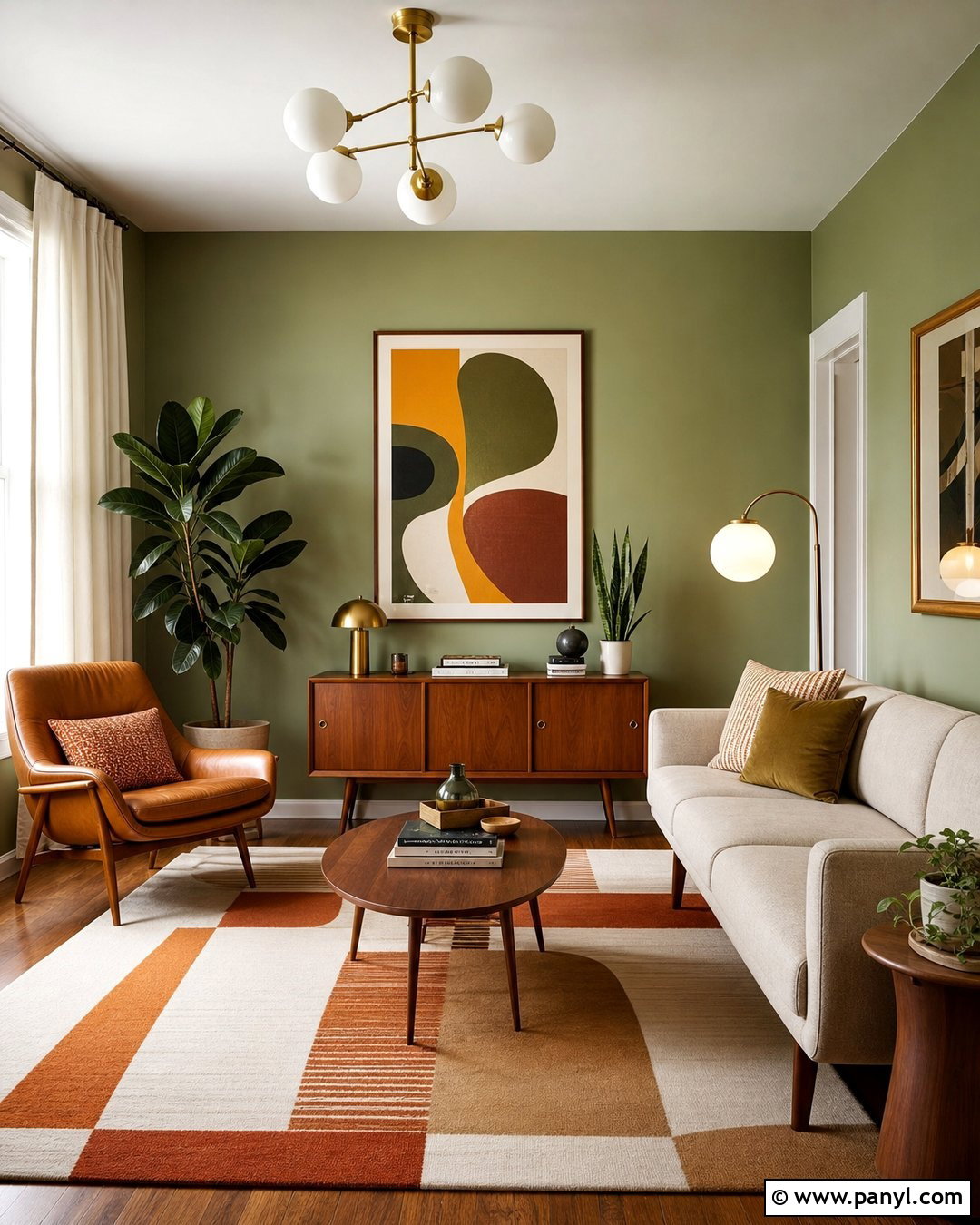 Sage Living Room Walls With Midcentury Furniture - 25 Sage Living Room Walls
