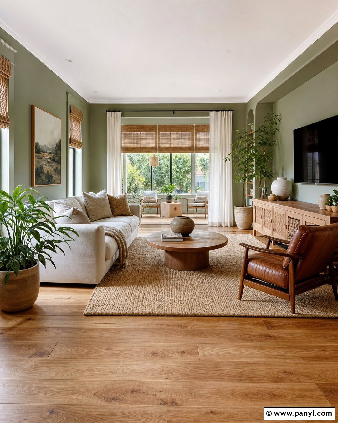 Sage Living Room Walls With Natural Wood Furniture - 25 Sage Living Room Walls