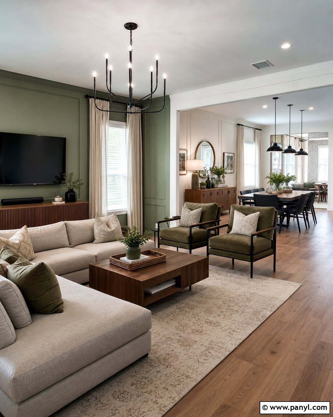 Sage Living Room Walls With Open Concept Layout - 25 Sage Living Room Walls