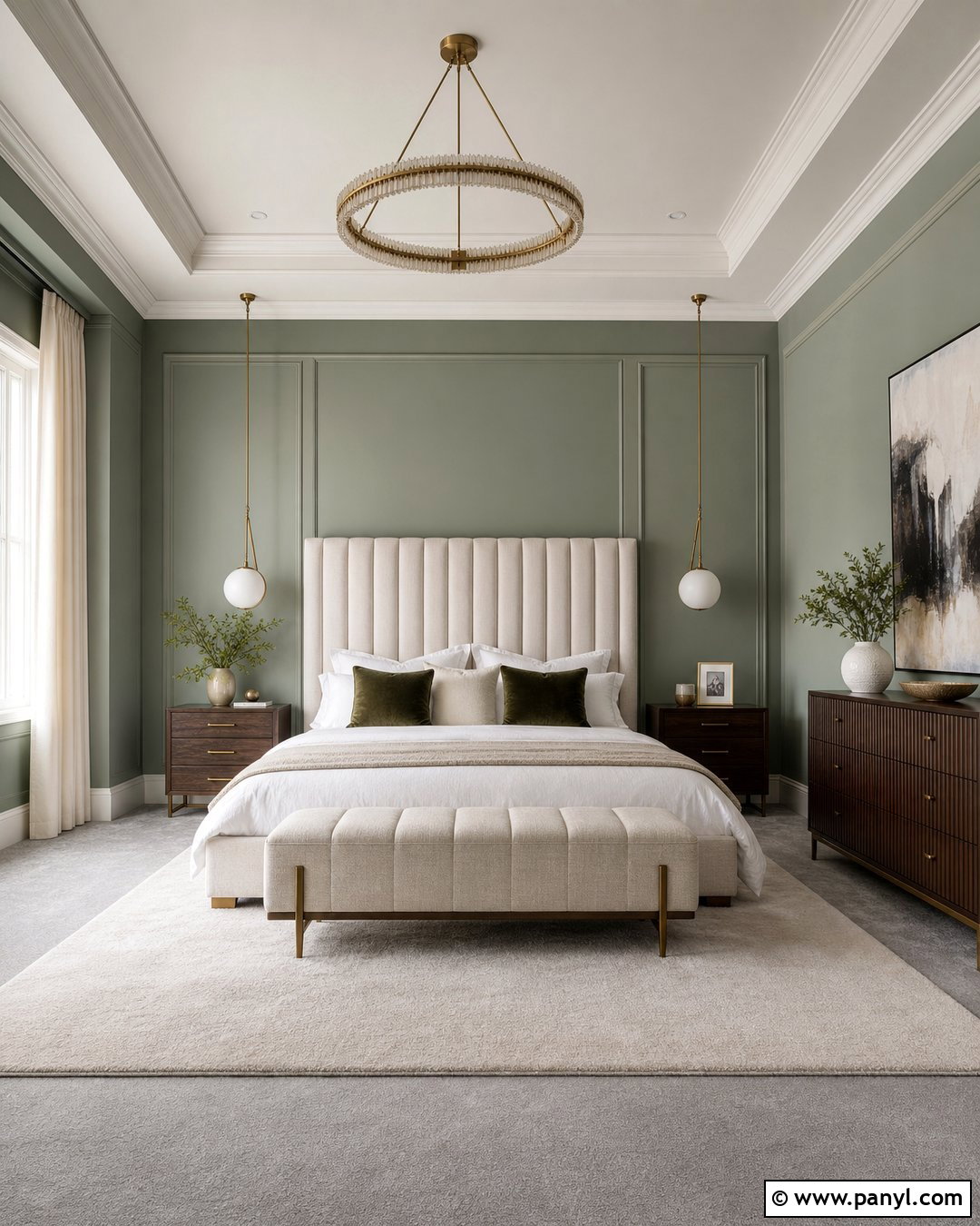 Sage Luxury Bedroom With Grey Carpet - 20 Sage Walls Grey Carpet Ideas