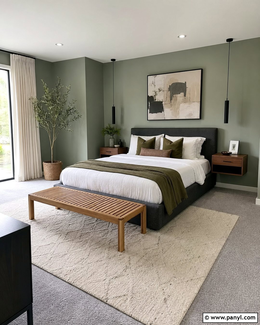 Sage Modern Bedroom With Grey Carpet - 20 Sage Walls Grey Carpet Ideas