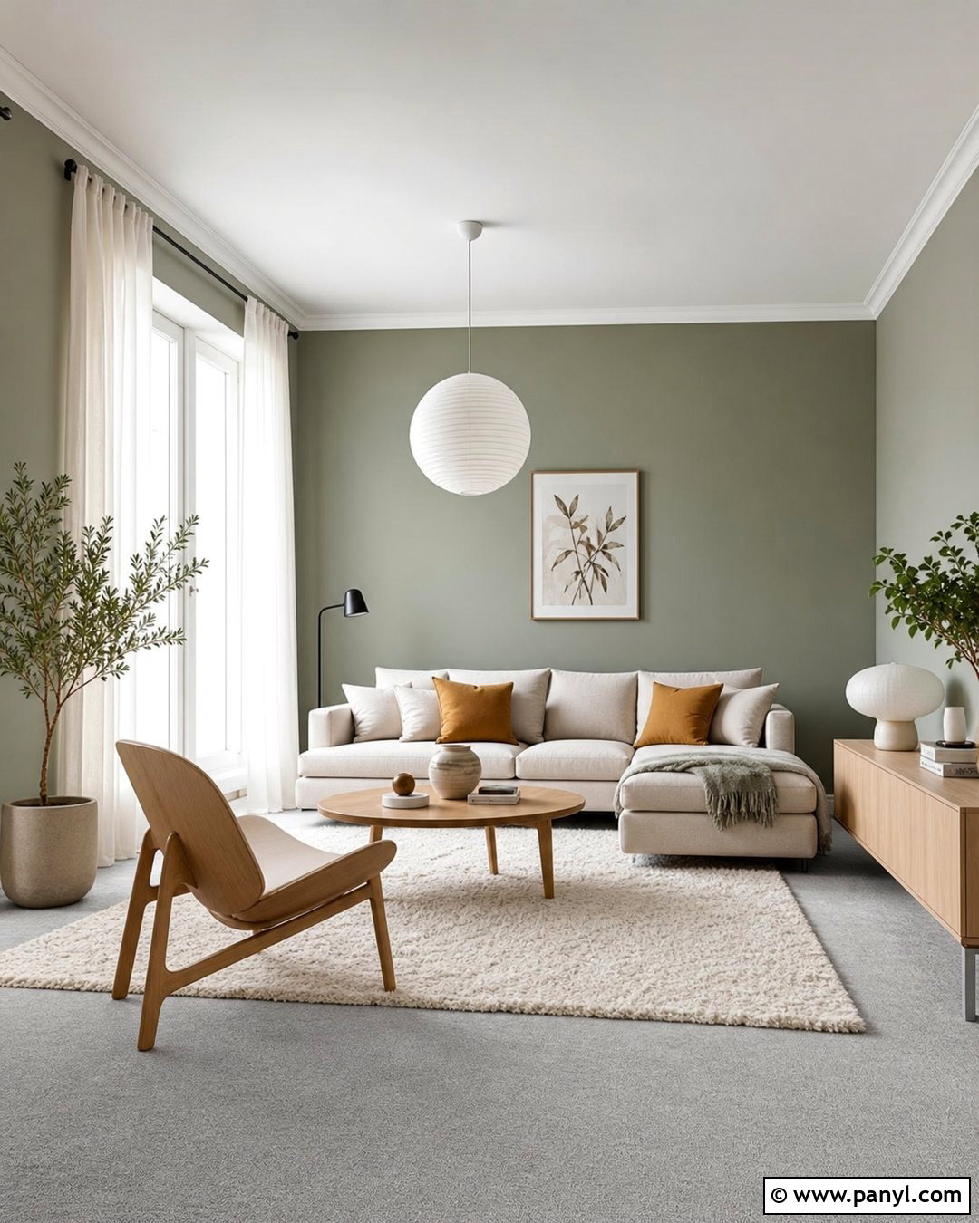 Sage Scandinavian Living Room With Grey Carpet - 20 Sage Walls Grey Carpet Ideas
