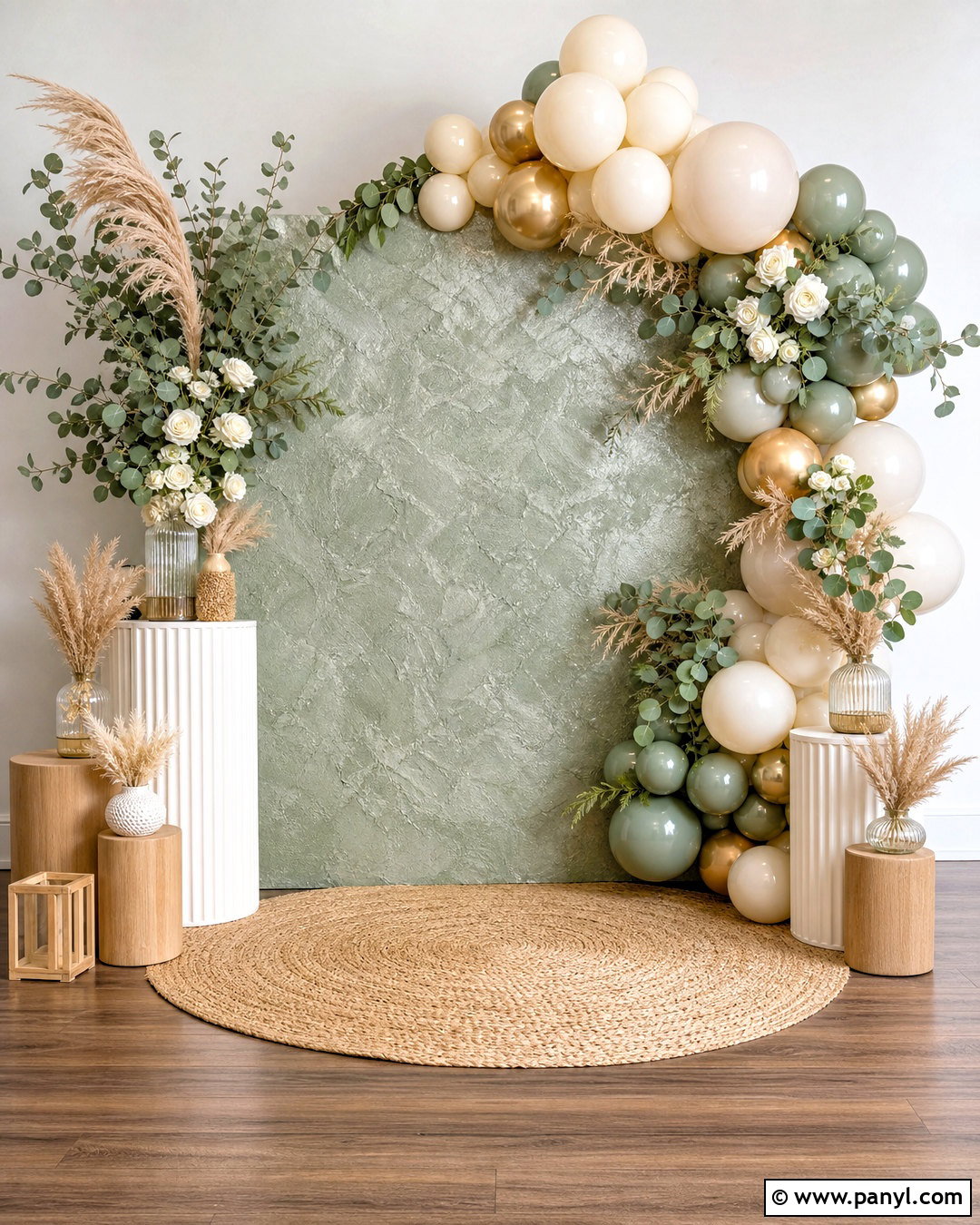 Sage Shimmer Wall With Cream Balloons - 20 shimmer wall with balloons
