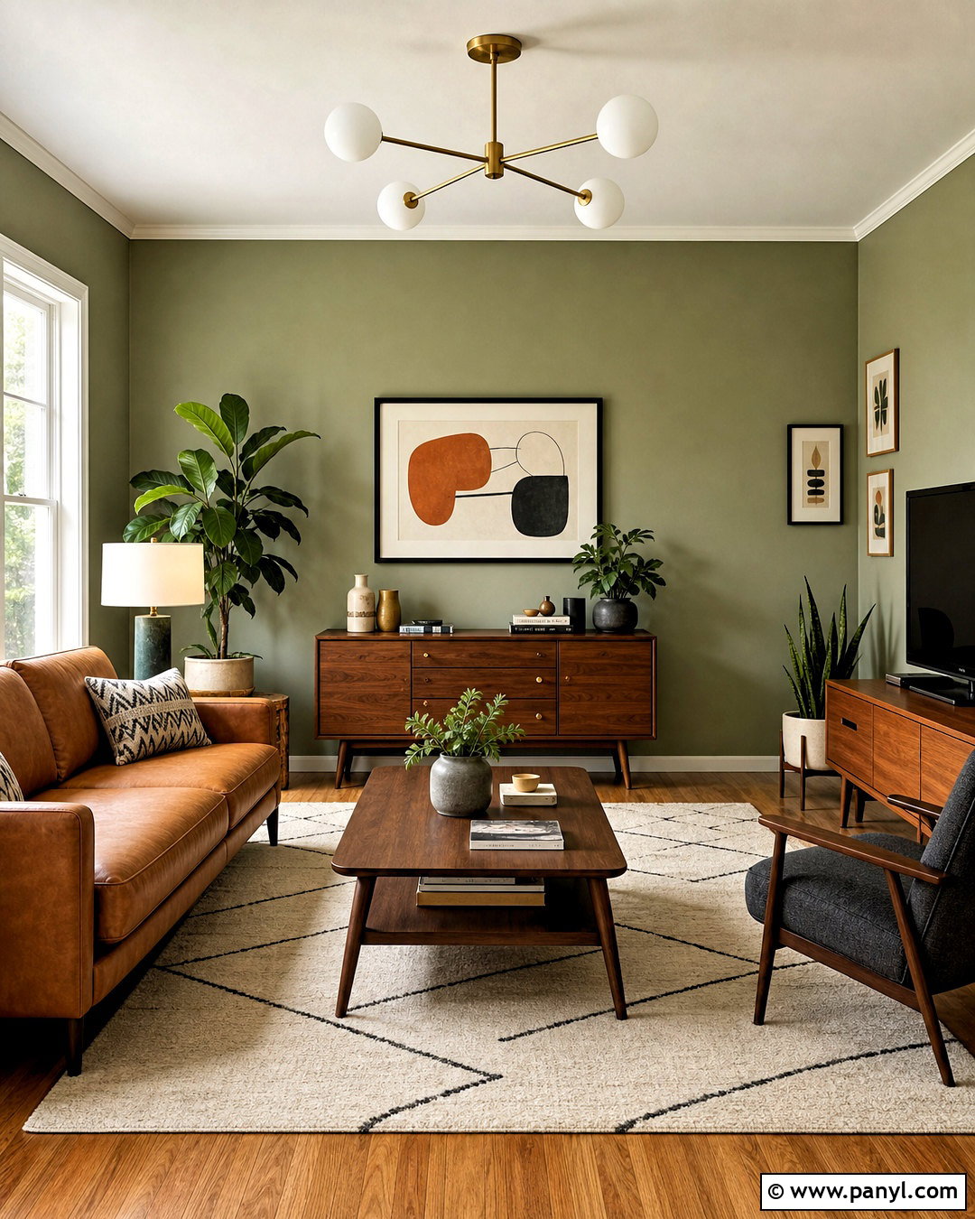 Sage Walls Midcentury Living Room - 20 sage walls living room ideas