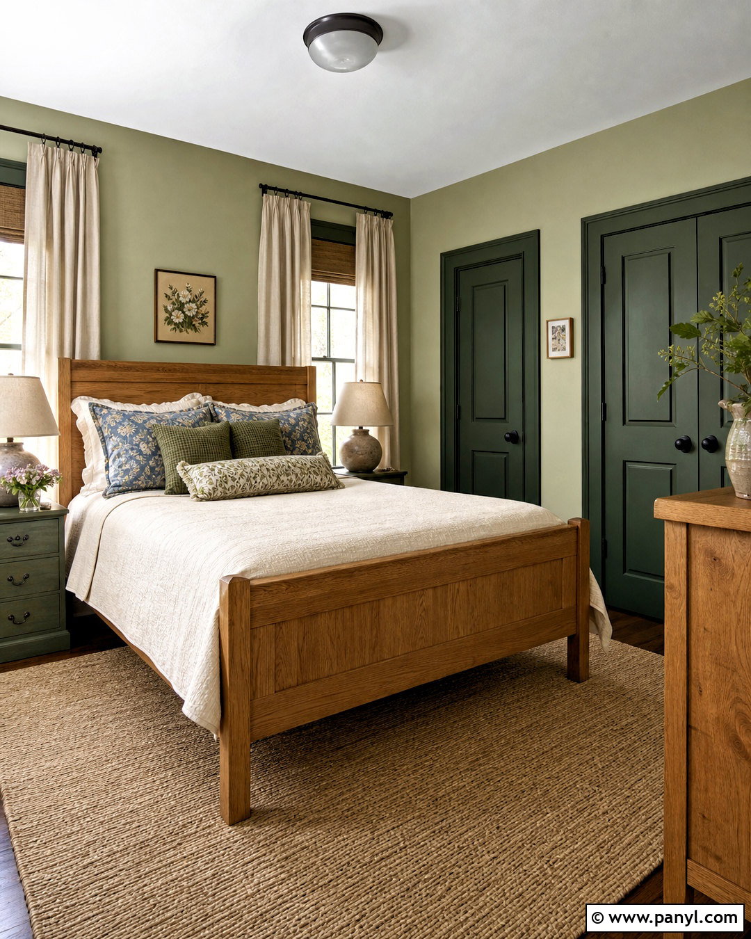 Sage Walls With Dark Green Trim - 20 painted trim darker than walls