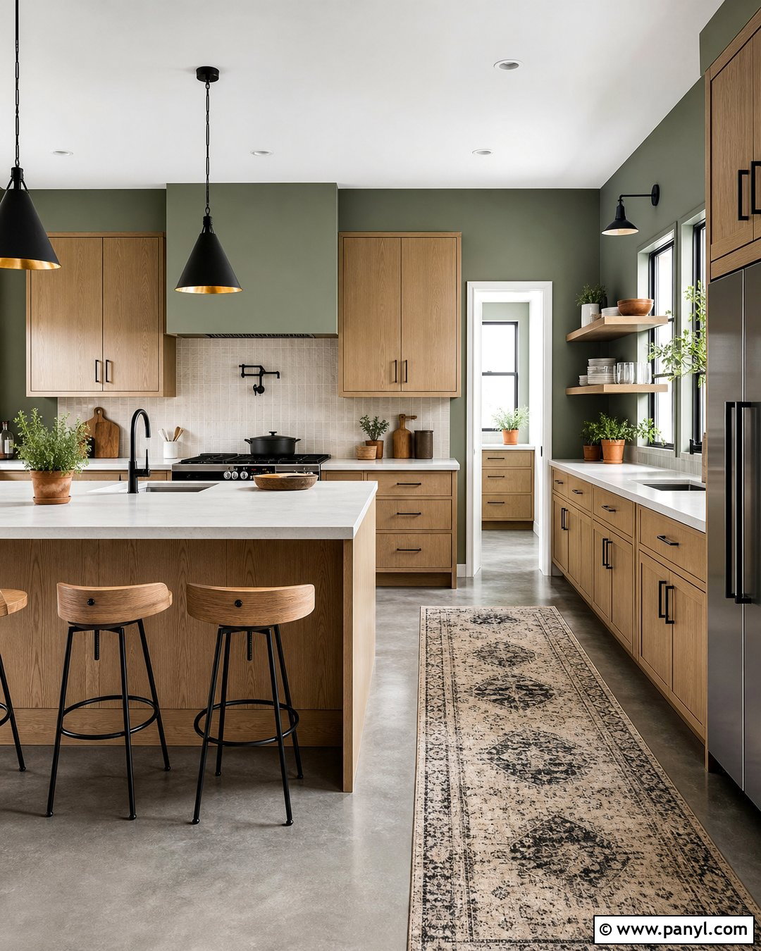 Sage Walls With Grey Concrete Kitchen Floor - 20 Sage Walls Grey Floor Ideas