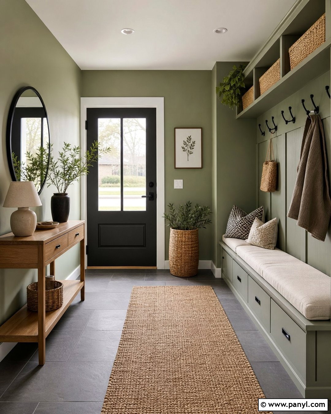 Sage Walls With Grey Entryway Floor - 20 Sage Walls Grey Floor Ideas