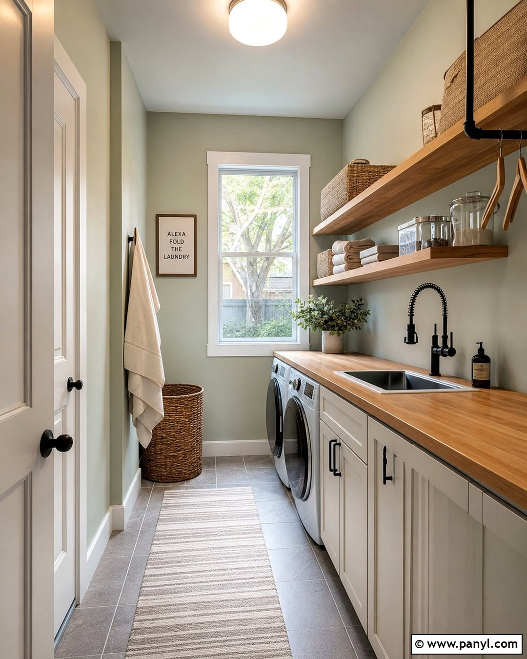 Sage Walls With Grey Laundry Room Floor - 20 Sage Walls Grey Floor Ideas