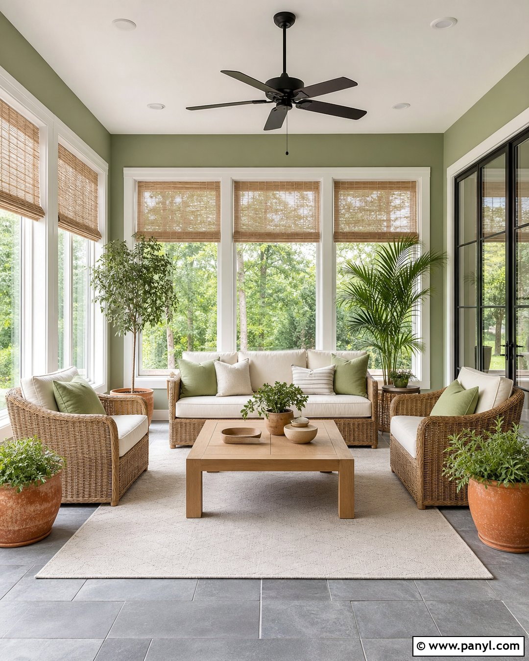 Sage Walls With Grey Sunroom Floor - 20 Sage Walls Grey Floor Ideas