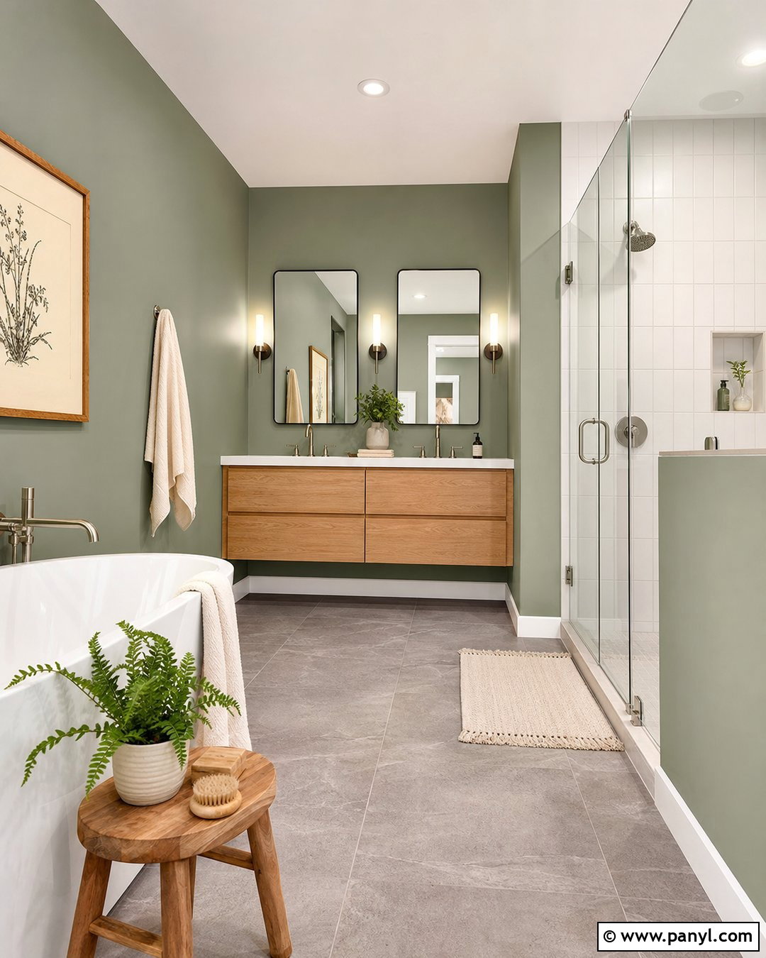 Sage Walls With Grey Tile Bathroom Floor - 20 Sage Walls Grey Floor Ideas