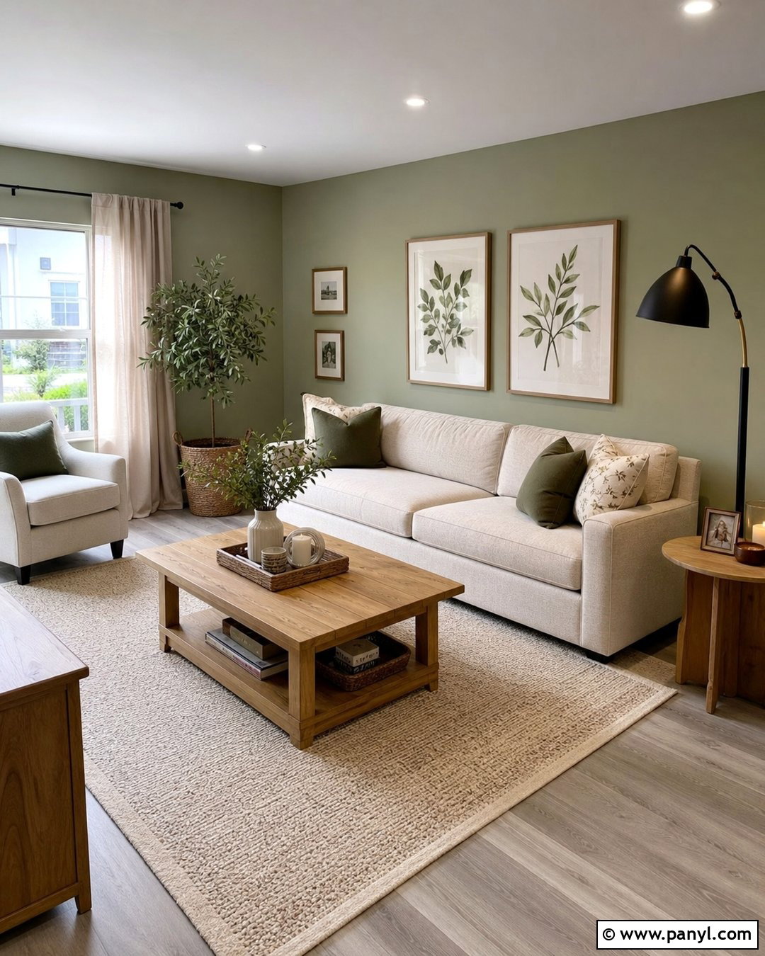 Sage Walls With Light Grey Living Room Floor - 20 Sage Walls Grey Floor Ideas