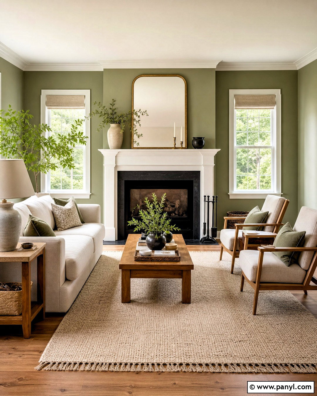 Sage Walls With White Fireplace - 20 sage walls living room ideas