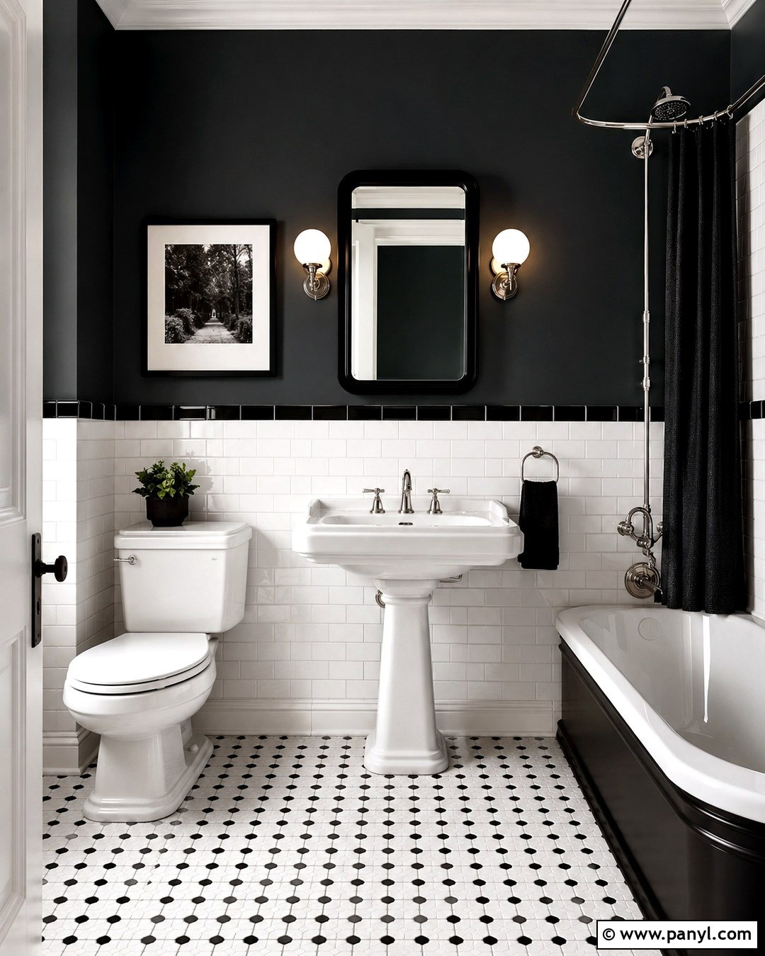 Salamander Bathroom With Black And White Tile - 20 Benjamin Moore Salamander Bathroom Ideas