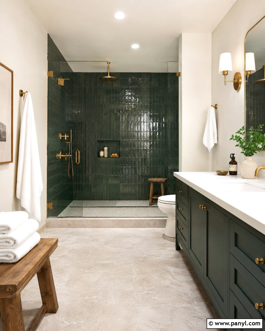Salamander Bathroom With Green Zellige Tile - 20 Benjamin Moore Salamander Bathroom Ideas