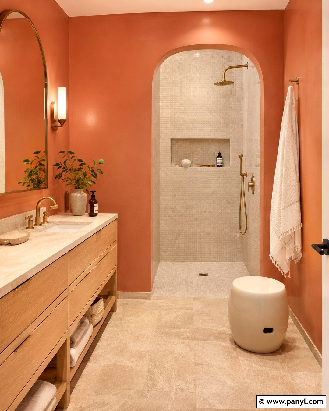 Salmon Bathroom Walls With Arched Details - 20 Salmon Bathroom Walls