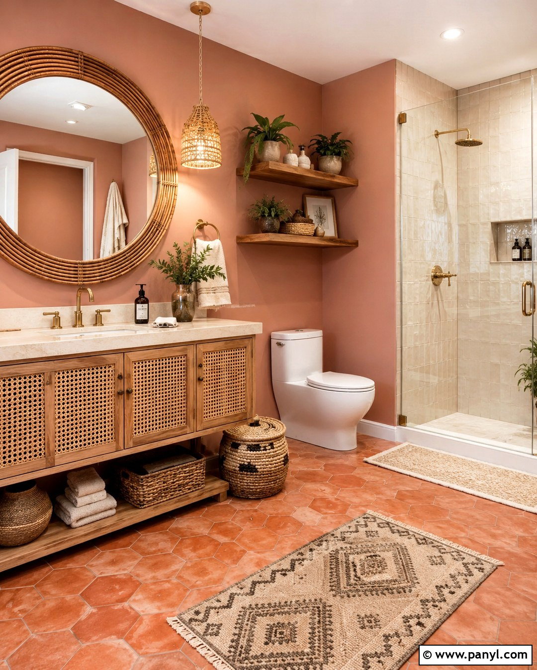 Salmon Bathroom Walls With Boho Decor - 20 Salmon Bathroom Walls