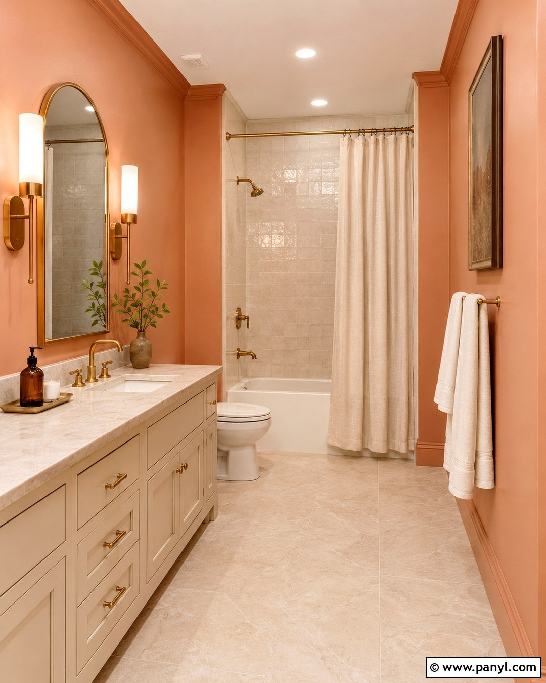 Salmon Bathroom Walls With Brass Fixtures - 20 Salmon Bathroom Walls