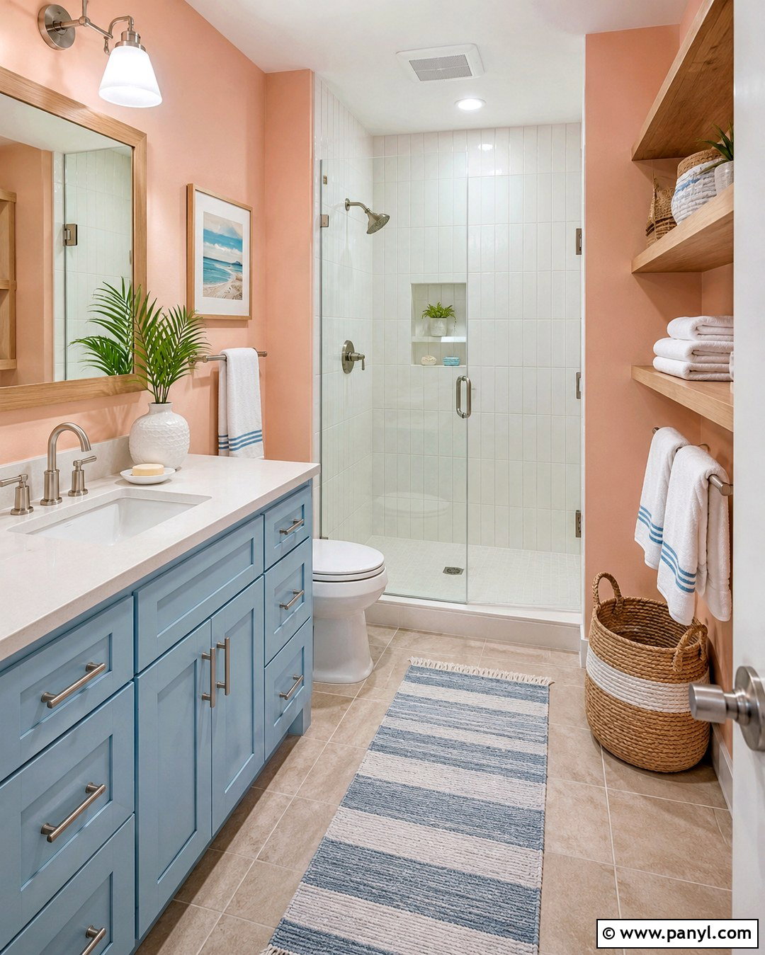 Salmon Bathroom Walls With Coastal Blue - 20 Salmon Bathroom Walls