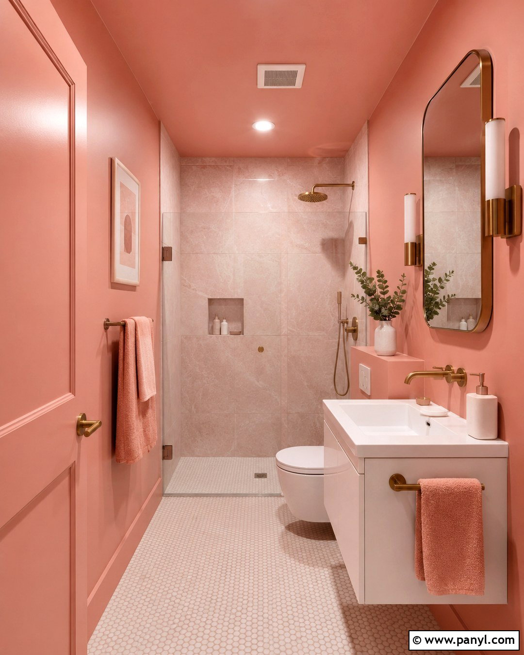 Salmon Bathroom Walls With Color Drenching - 20 Salmon Bathroom Walls