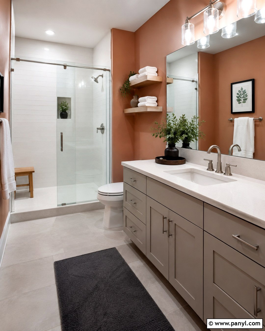 Salmon Bathroom Walls With Gray Vanity - 20 Salmon Bathroom Walls