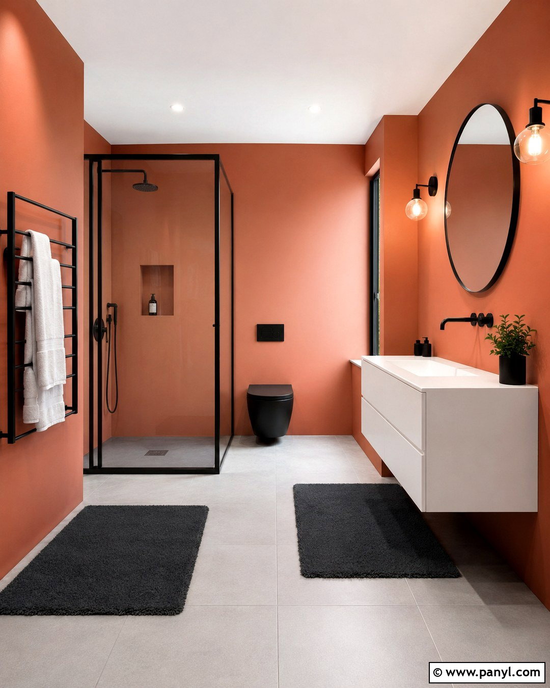 Salmon Bathroom Walls With Matte Black Accents - 20 Salmon Bathroom Walls