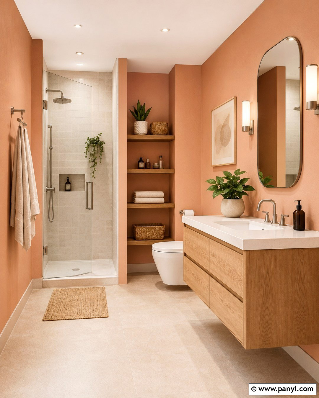 Salmon Bathroom Walls With Natural Oak - 20 Salmon Bathroom Walls