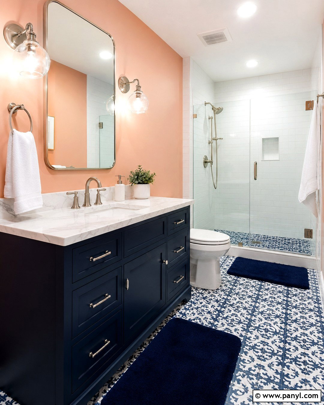 Salmon Bathroom Walls With Navy Vanity - 20 Salmon Bathroom Walls