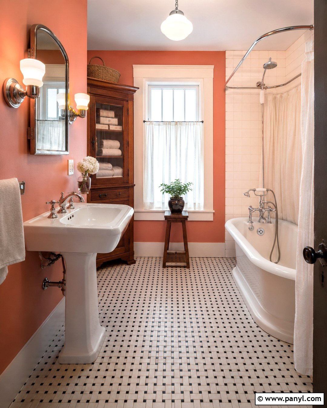 Salmon Bathroom Walls With Vintage Fixtures - 20 Salmon Bathroom Walls